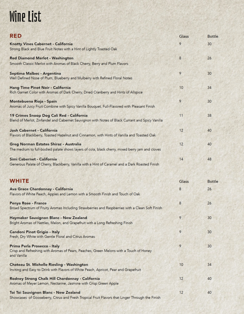 wine list